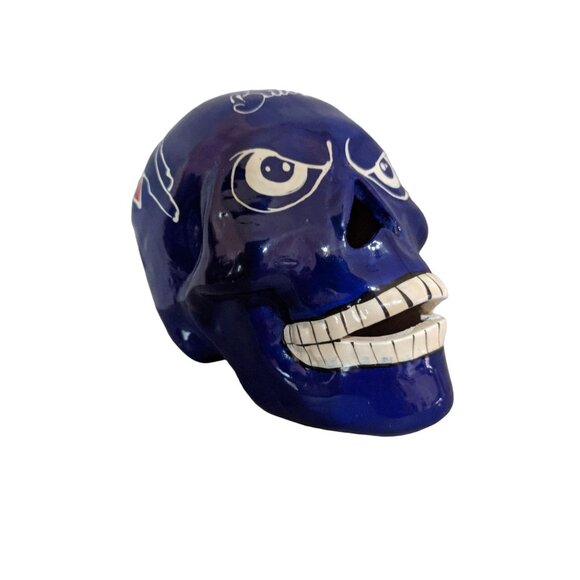 Bills Blue Ceramic Skull Sculpture Collectible Art NFL-Inspired Handpainted W/ T - Picture 1 of 12